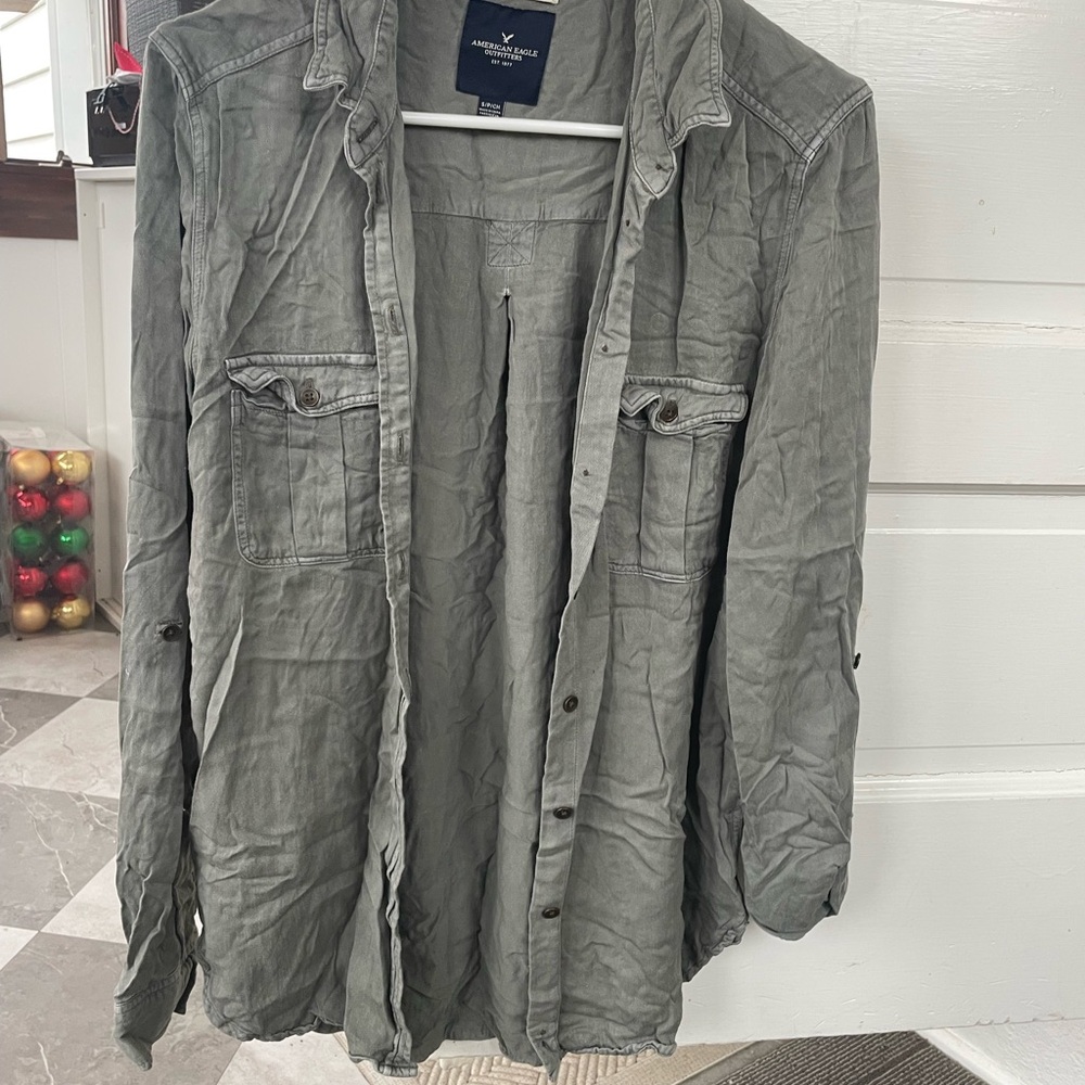 Grey button up boyfriend fit shirt